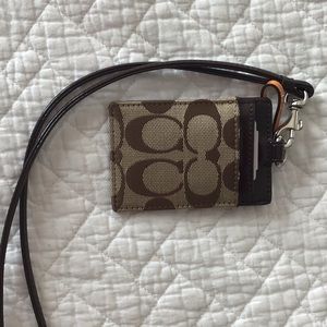 COACH ID LANYARD CARD HOLDER WALLET IN SIGNATURE CANVAS BROWN
